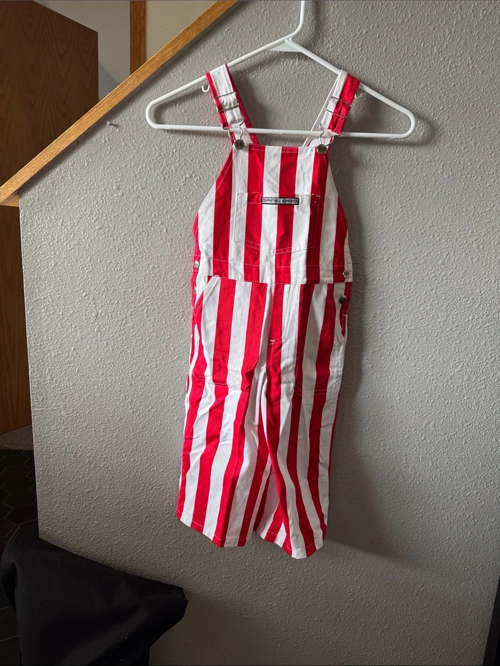 Striped Red & White Kids Overalls with Adjustable Straps